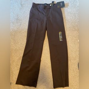 Brown mid-rise trouser pants.